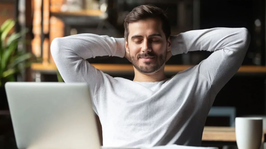 Man taking a break and enjoying being in the flow